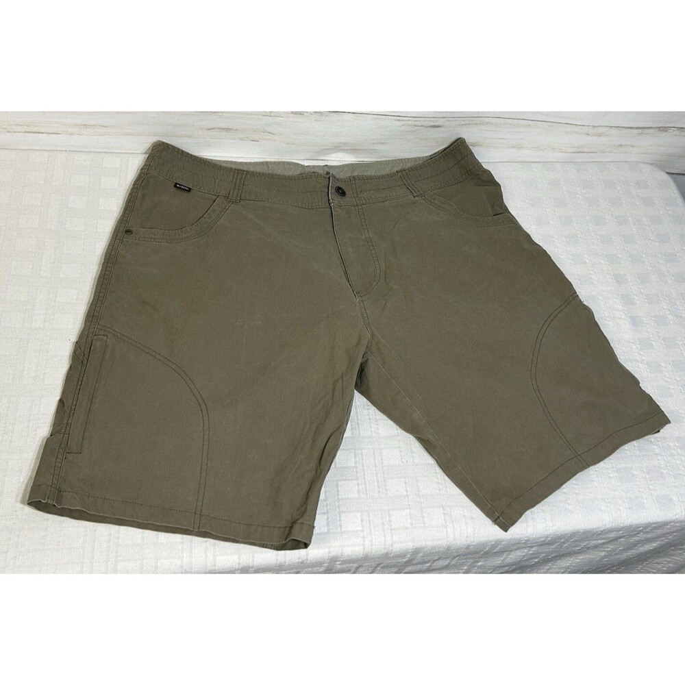 KUHL Sz. 40 Men Green Brown Stretch Hiking Cargo Shorts 8 Pockets Long Stretch